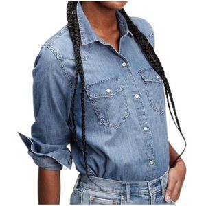 GAP EUC Classic Western Pearl Snap Button Faded Denim Shirt w Pockets Size XS
